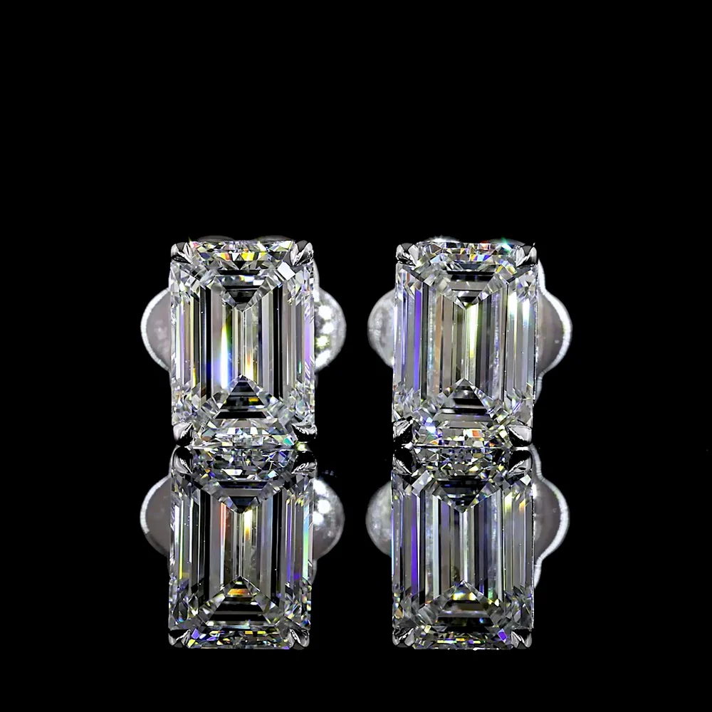 14K White Gold Emerald Cut Lab Diamond Stud Earrings - 2.02 Carat Total Weight, E-F Color VS1 Clarity - Covaloro Fine Jewelry - Image 2