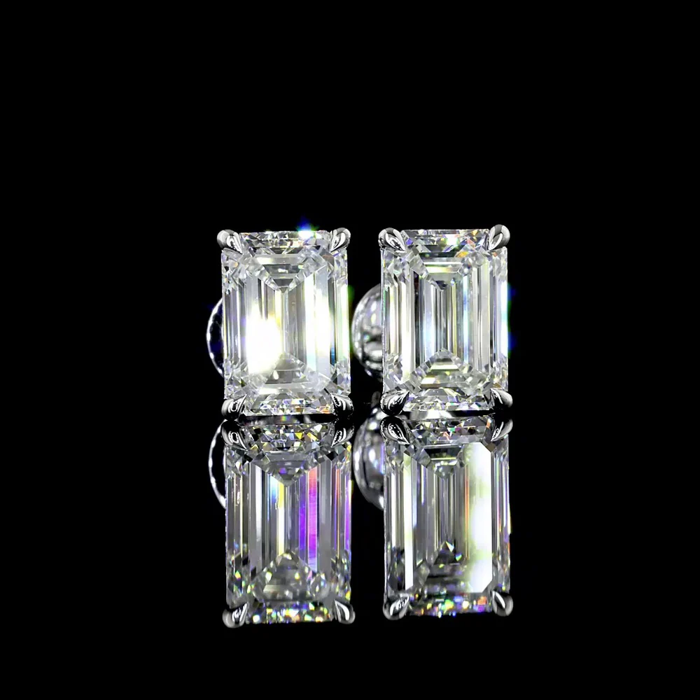 14K White Gold Emerald Cut Lab Diamond Stud Earrings - 3.03 Total Carat Weight, E-F Color, VVS2 Clarity, North-South Prong Setting - Covaloro Fine Jewelry - Image 3