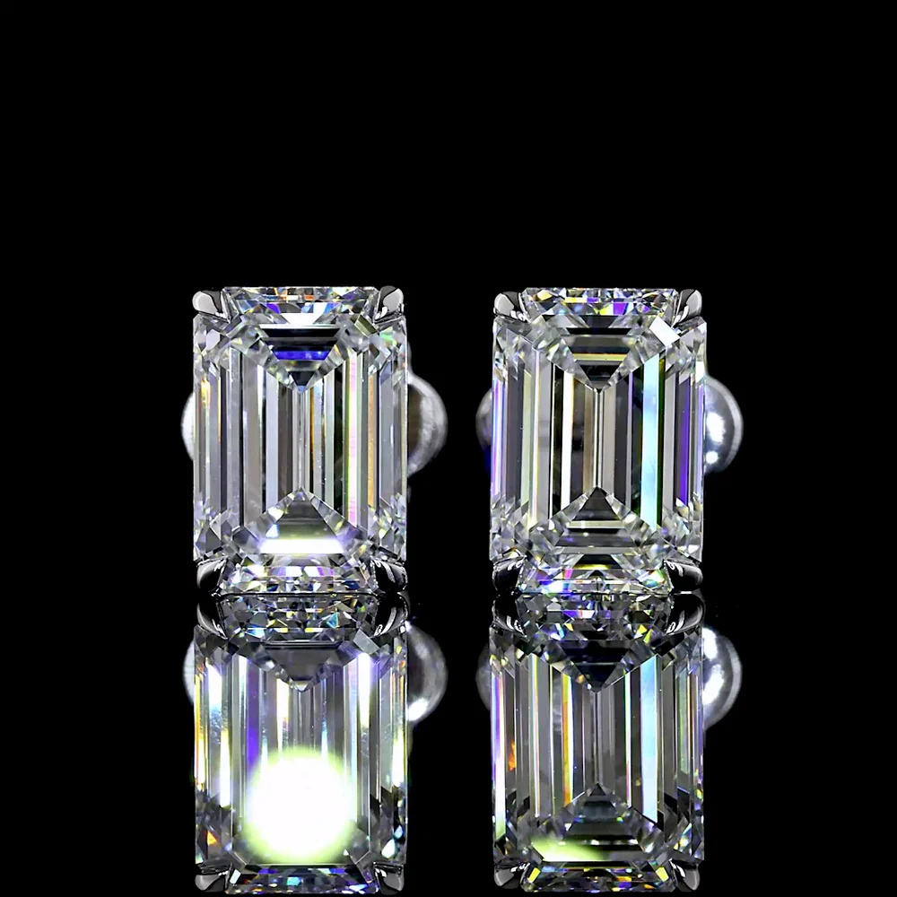 14K White Gold Emerald Cut Lab Diamond Stud Earrings - 3.07 Carat Total Weight, 1.55 Carats & 1.52 Carats Stones, E VVS2 Clarity, Four-Prong North-South Settings - Covaloro Fine Jewelry - Image 2