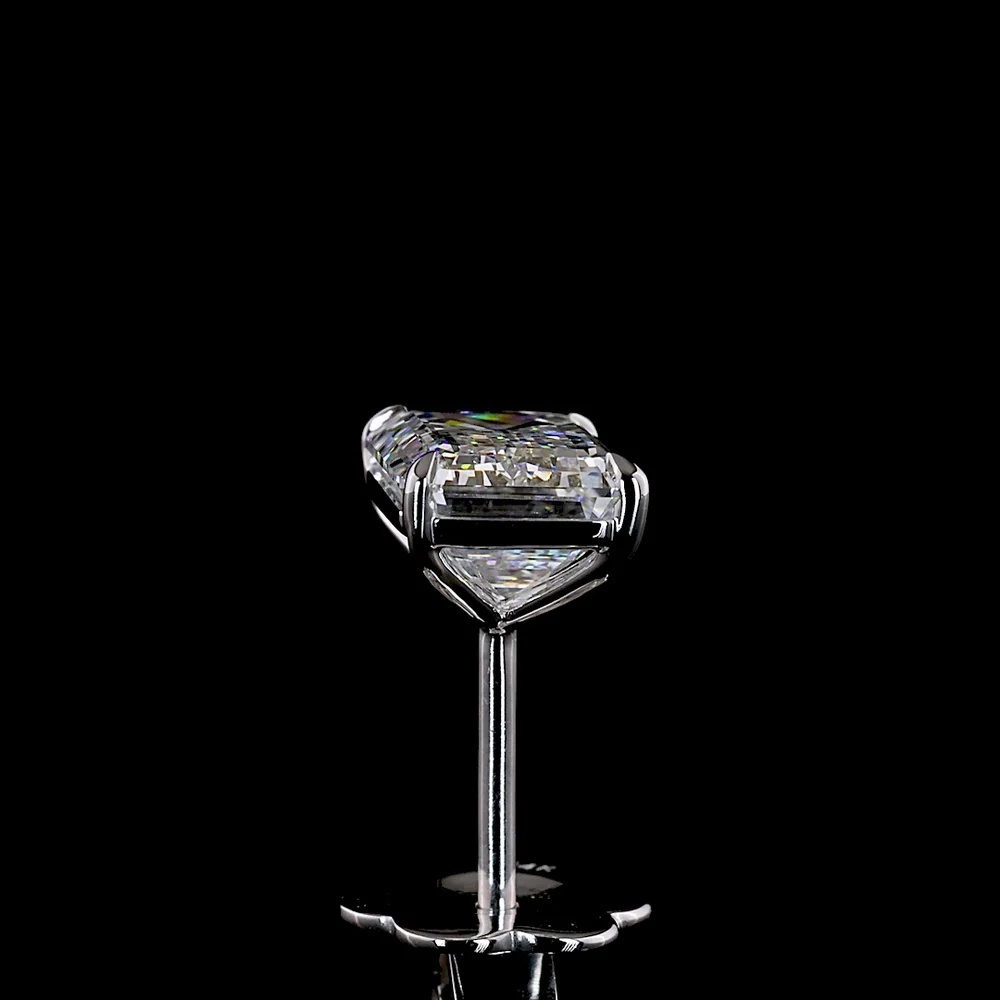 14K White Gold Emerald Cut Lab Diamond Stud Earrings - 3.07 Carat Total Weight, 1.55 Carats & 1.52 Carats Stones, E VVS2 Clarity, Four-Prong North-South Settings - Covaloro Fine Jewelry - Image 4
