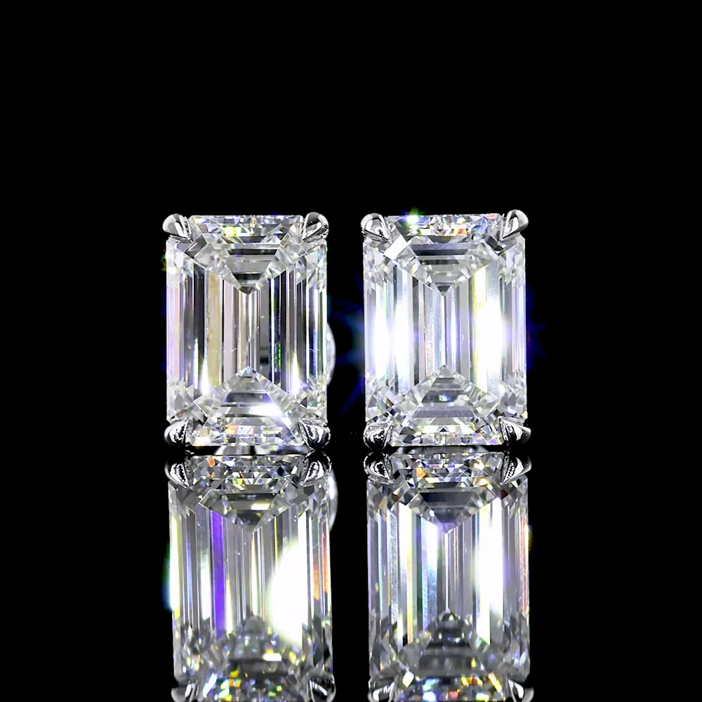 14K White Gold Emerald Cut Lab Diamond Stud Earrings - 4.02 Carat Total Weight (E Color, VS1 Clarity) in Prong Setting - Covaloro Fine Jewelry - Image 2