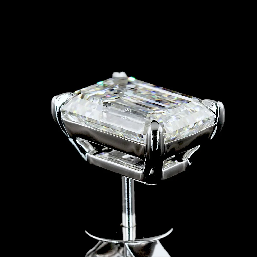 14K White Gold Emerald Cut Lab Diamond Stud Earrings - 4.02 Carat Total Weight (E Color, VS1 Clarity) in Prong Setting - Covaloro Fine Jewelry - Image 3