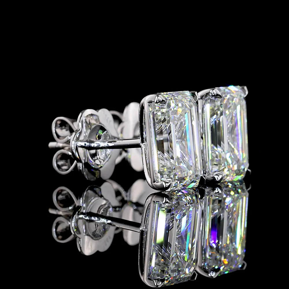 14K White Gold Emerald Cut Lab Diamond Stud Earrings - 4.2 Carats Total Diamond Weight (2.11 Carats & 2.09 Carats Stones, F Color, VVS2 Clarity) - Covaloro Fine Jewelry