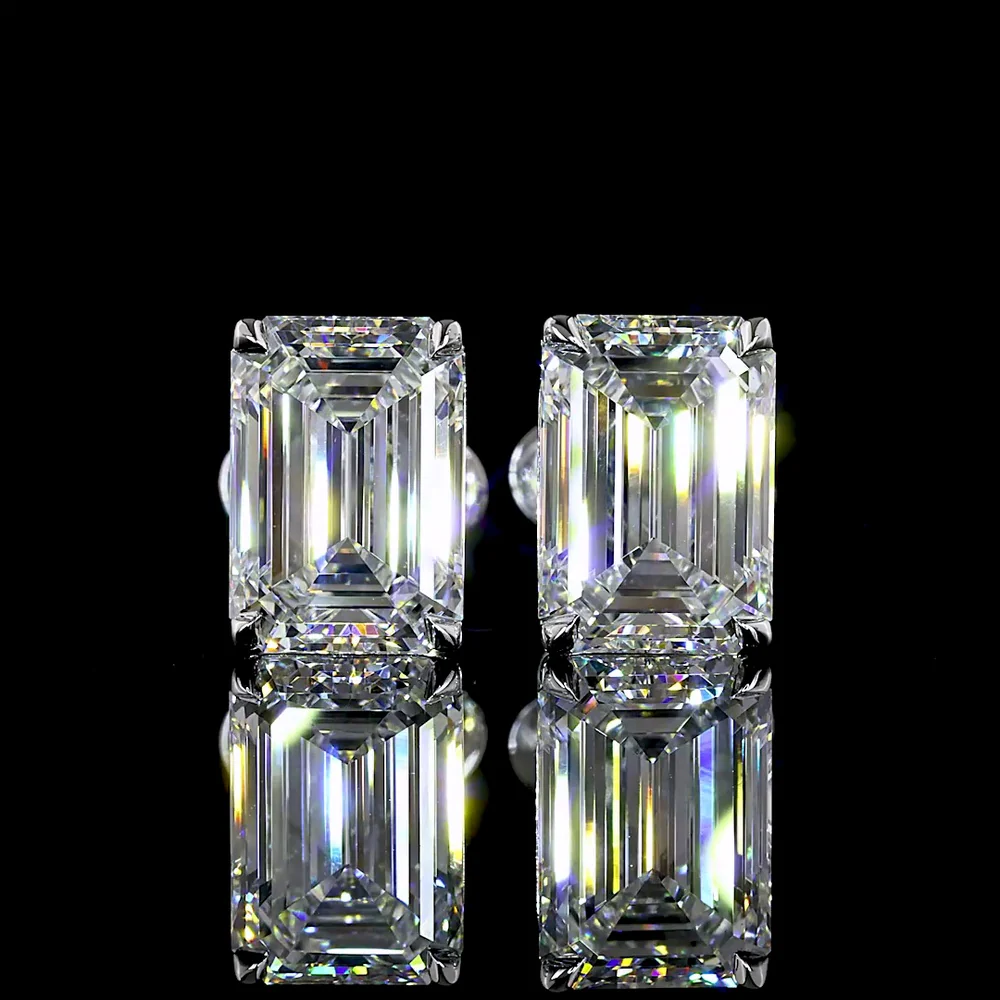14K White Gold Emerald Cut Lab Diamond Stud Earrings - 4.2 Carats Total Diamond Weight (2.11 Carats & 2.09 Carats Stones, F Color, VVS2 Clarity) - Covaloro Fine Jewelry - Image 2