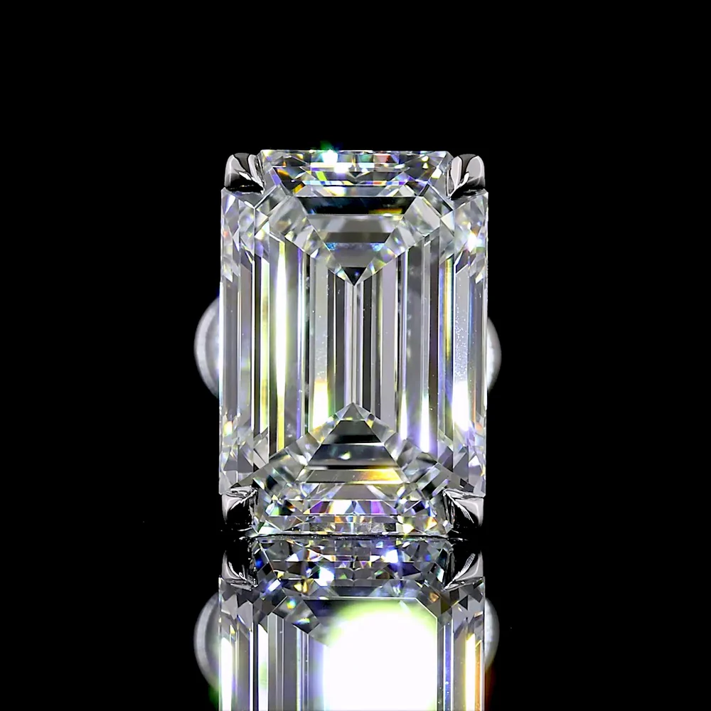14K White Gold Emerald Cut Lab Diamond Stud Earrings - 4.2 Carats Total Diamond Weight (2.11 Carats & 2.09 Carats Stones, F Color, VVS2 Clarity) - Covaloro Fine Jewelry - Image 3