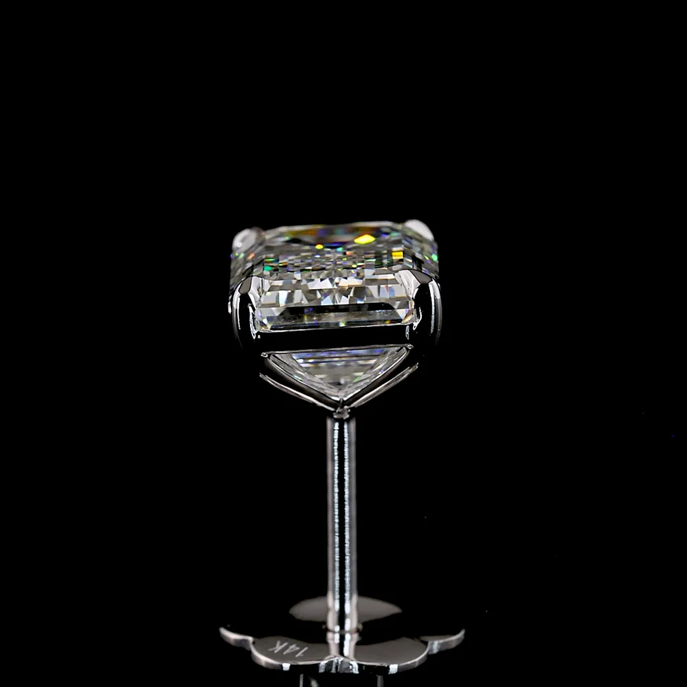 14K White Gold Emerald Cut Lab Diamond Stud Earrings - 4.2 Carats Total Diamond Weight (2.11 Carats & 2.09 Carats Stones, F Color, VVS2 Clarity) - Covaloro Fine Jewelry - Image 4