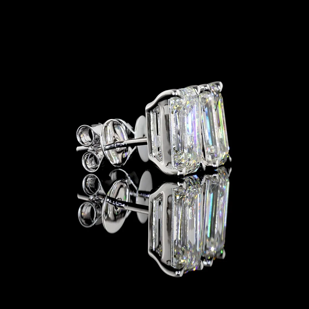 14K White Gold Emerald Cut Lab Diamond Stud Earrings - 5.04 Carats Total Diamond Weight (E VVS2 & F VS1) - Covaloro Fine Jewelry