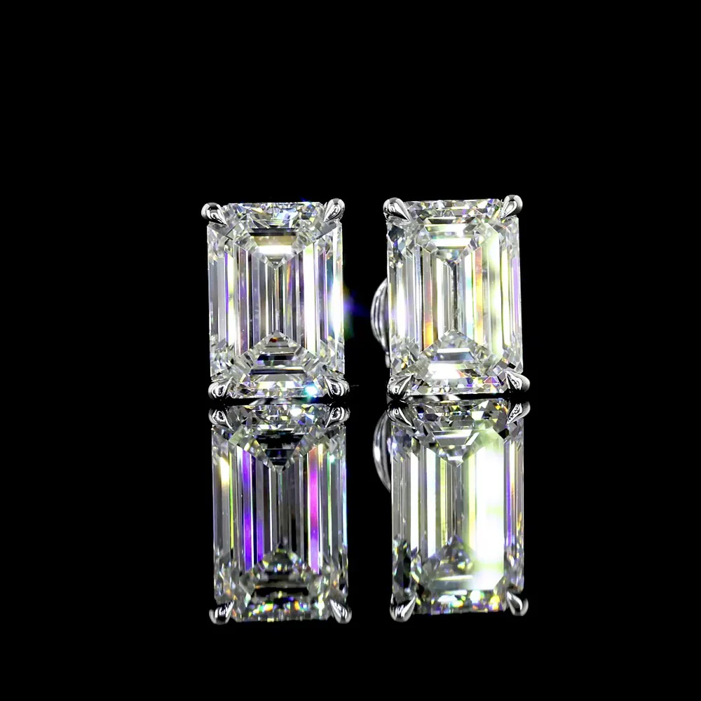 14K White Gold Emerald Cut Lab Diamond Stud Earrings - 5.04 Carats Total Diamond Weight (E VVS2 & F VS1) - Covaloro Fine Jewelry - Image 3