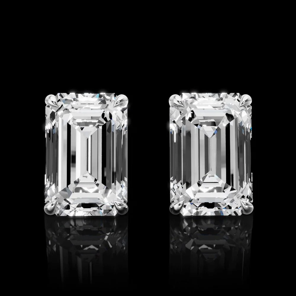 14K White Gold Emerald Cut Lab Diamond Stud Earrings - 7.06 Carat Total Weight, IGI Certified E VVS2 - Covaloro Fine Jewelry