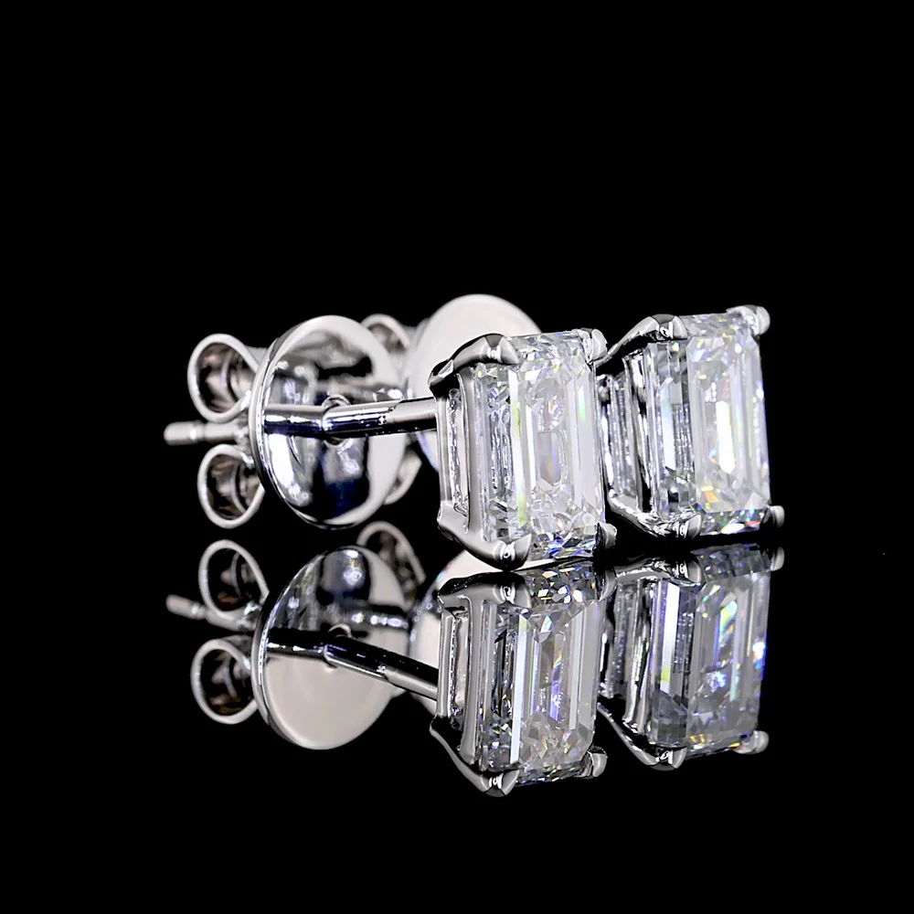 14K White Gold Emerald Cut Lab Diamond Stud Earrings with North-South Prong Setting - 1.08 Carat Total Weight (E-F Color, VS2 Clarity) - Covaloro Fine Jewelry - Image 3