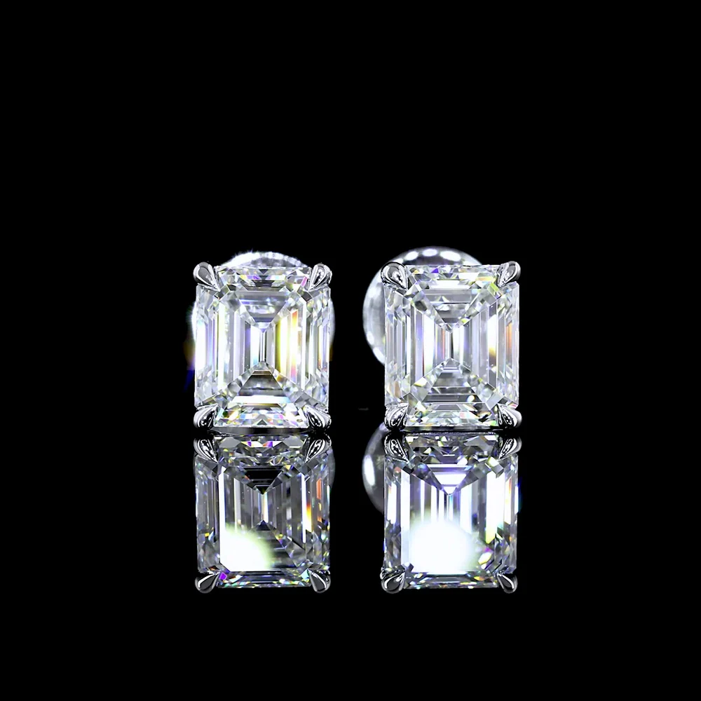 14K White Gold Emerald-Cut Lab Diamond Stud Earrings with North-South Prong Setting - 1.81 Carat Total Weight (E Color, VVS2 Clarity) - Covaloro Fine Jewelry - Image 2