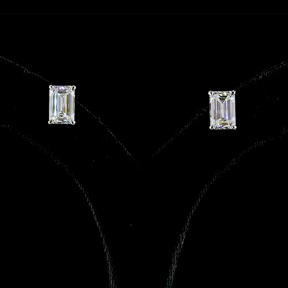 14K White Gold Emerald Cut Lab Diamond Stud Earrings with North-South Prong Setting - 5.39 Carats Total Diamond Weight - Covaloro Fine Jewelry