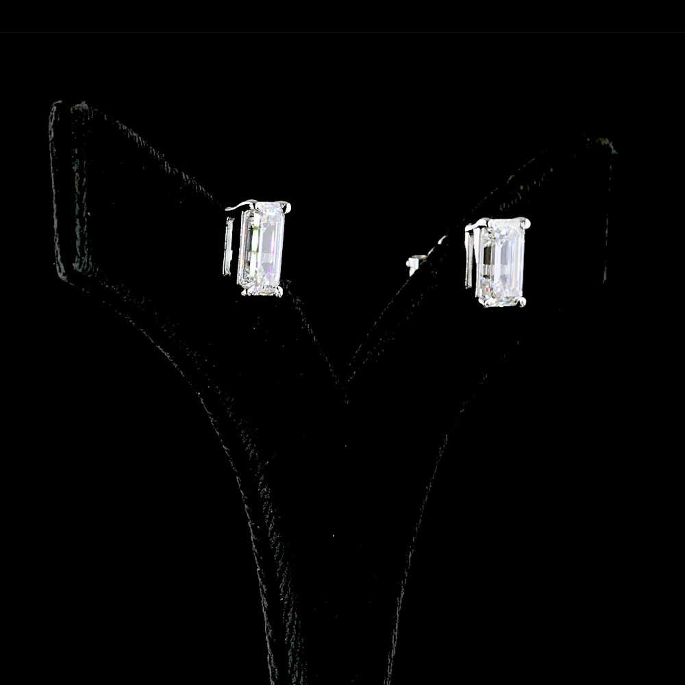 14K White Gold Emerald Cut Lab Diamond Stud Earrings with North-South Prong Setting - 5.39 Carats Total Diamond Weight - Covaloro Fine Jewelry - Image 3