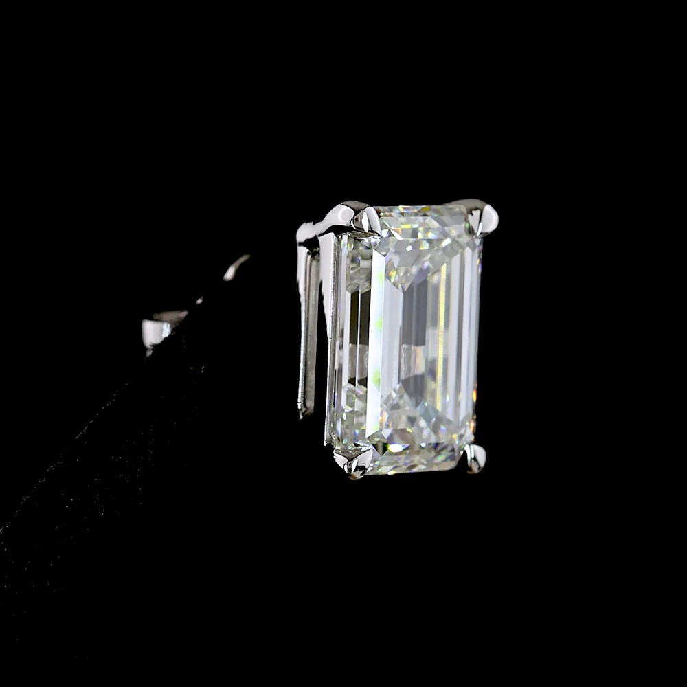 14K White Gold Emerald Cut Lab Diamond Stud Earrings with North-South Prong Setting - 5.39 Carats Total Diamond Weight - Covaloro Fine Jewelry - Image 4