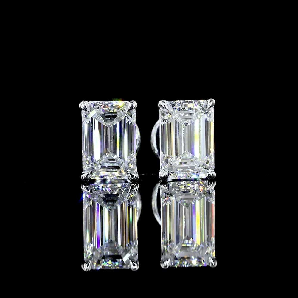 14K White Gold Emerald Cut Lab Diamond Stud Earrings with Prong Setting - 2.09 Carat Total Diamond Weight (E-F Color, VVS2 Clarity) - Covaloro Fine Jewelry - Image 2