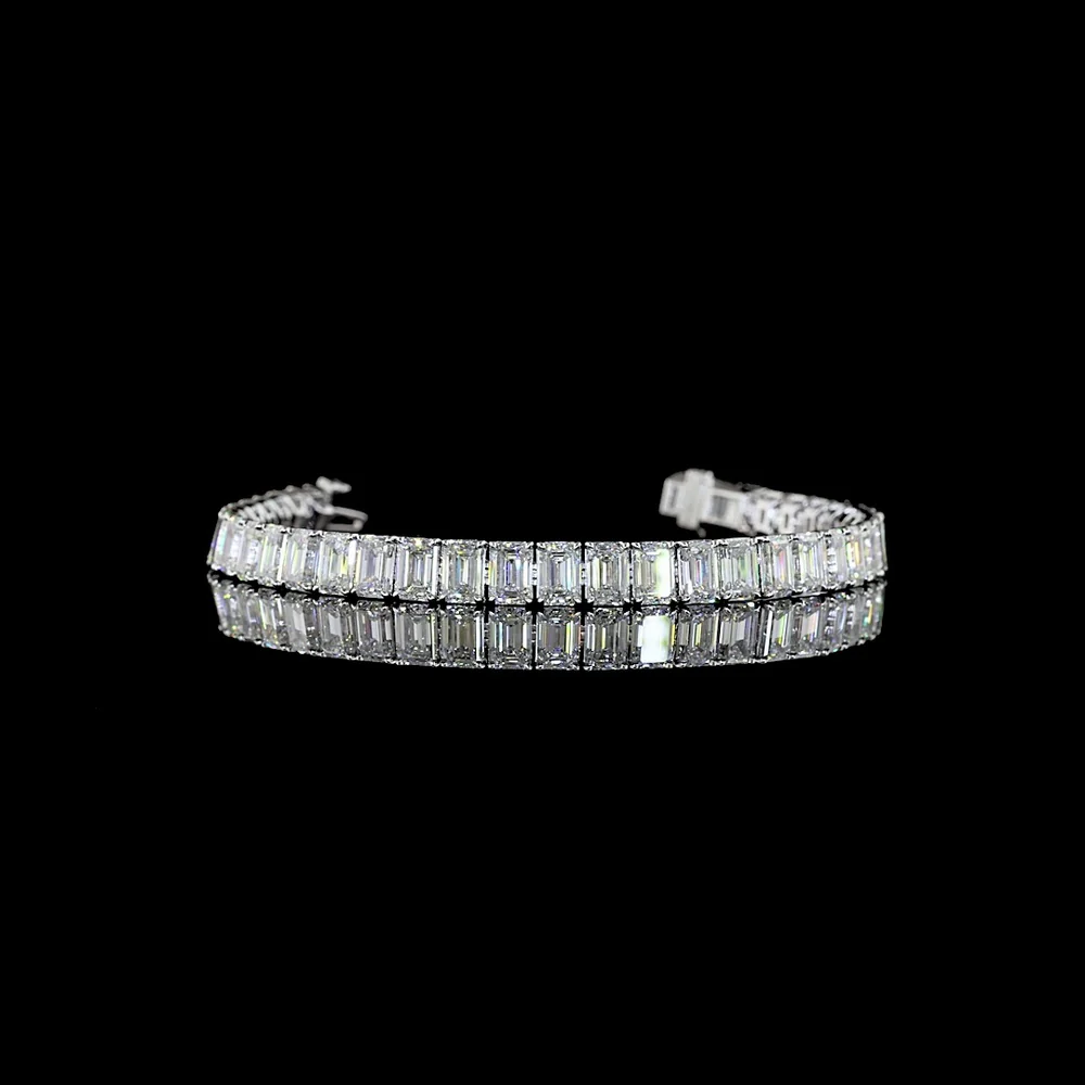 14K White Gold Emerald Cut Lab Diamond Tennis Bracelet - 38 Stones 17.63 Carat Total Weight E-F VS Clarity - Covaloro Fine Jewelry