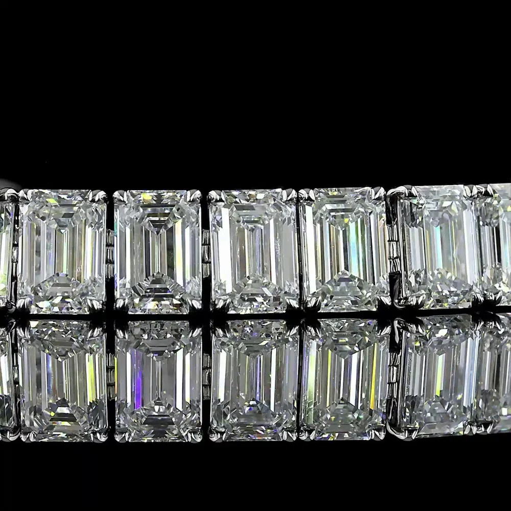 14K White Gold Emerald Cut Lab Diamond Tennis Bracelet - 38 Stones 17.63 Carat Total Weight E-F VS Clarity - Covaloro Fine Jewelry - Image 2