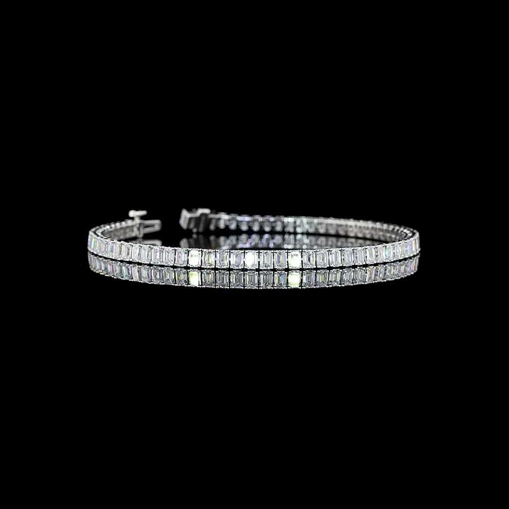 14K White Gold Emerald Cut Lab Diamond Tennis Bracelet - 6.91 Carat Total Weight, 72 Stones with E-F Color and VS Clarity - Covaloro Fine Jewelry