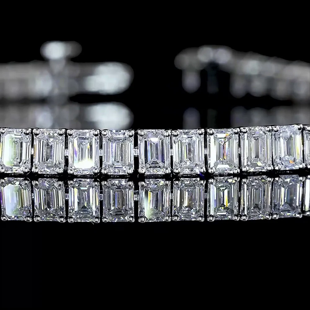 14K White Gold Emerald Cut Lab Diamond Tennis Bracelet - 6.91 Carat Total Weight, 72 Stones with E-F Color and VS Clarity - Covaloro Fine Jewelry - Image 2