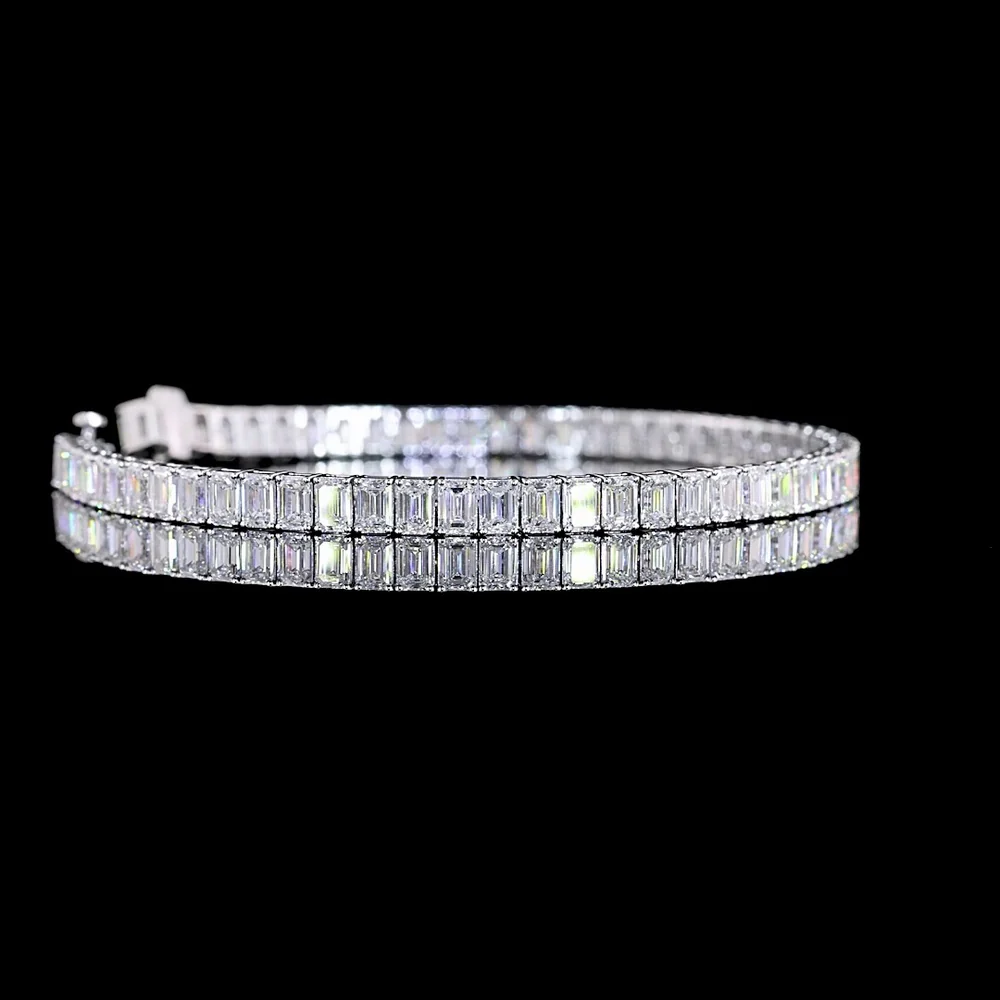 14K White Gold Emerald Cut Lab Diamond Tennis Bracelet - 61 Stones, 10.63 Total Carat Weight, E-F Color, VS Clarity - Covaloro Fine Jewelry