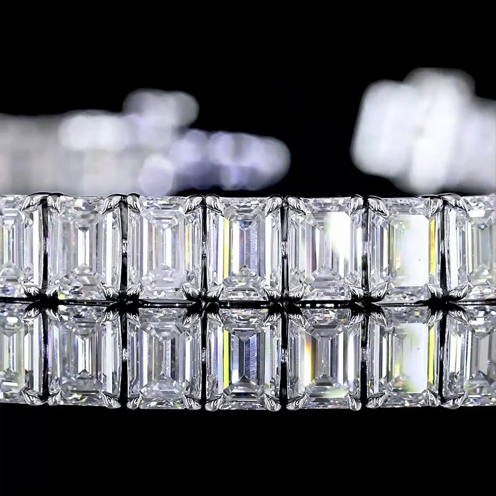 14K White Gold Emerald Cut Lab Diamond Tennis Bracelet - 61 Stones, 10.63 Total Carat Weight, E-F Color, VS Clarity - Covaloro Fine Jewelry - Image 2