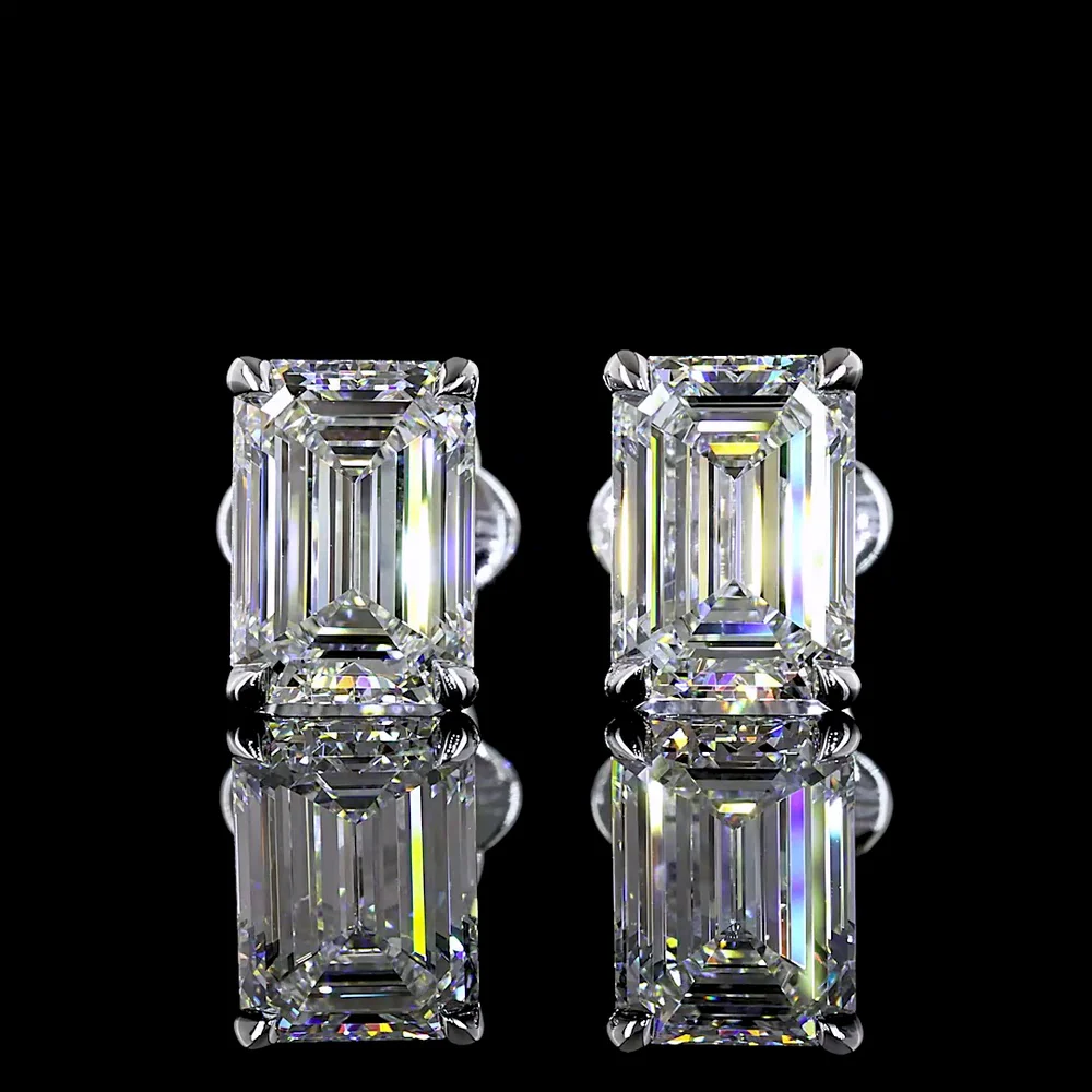 14K White Gold Emerald Cut Martini Stud Earrings with Lab Grown Diamonds - 3.05 Carat Total Weight (E-F Color, VS1 Clarity) - Covaloro Fine Jewelry - Image 2