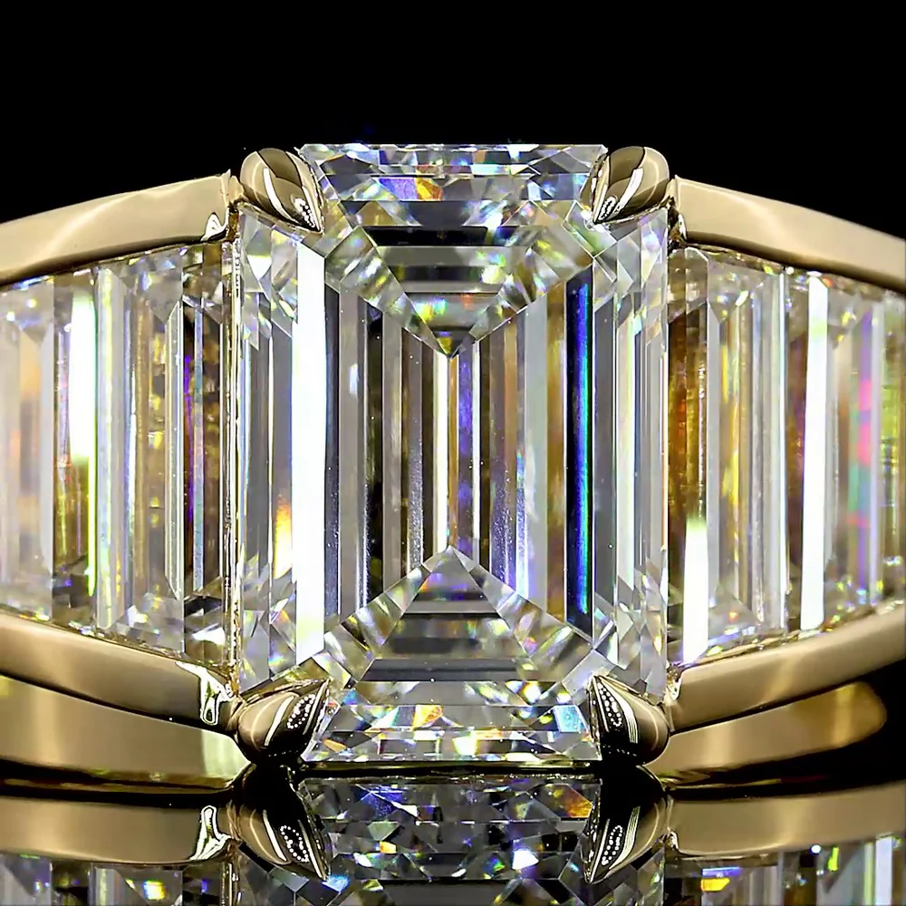 14K White Gold Emerald Cut North-South Ring with Baguette Diamond Accents - 5.82 Carats Total Diamond Weight (Lab Grown, IGI Certified) - Covaloro Fine Jewelry - Image 2
