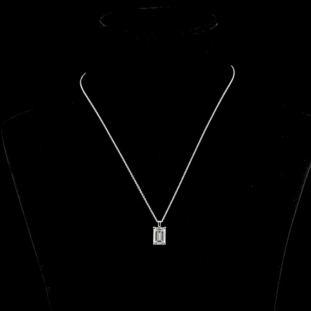 14K White Gold Emerald Cut Solitaire Pendant with 3.92 Carat Lab Grown Diamond - G VS1 IGI Certified - Covaloro Fine Jewelry