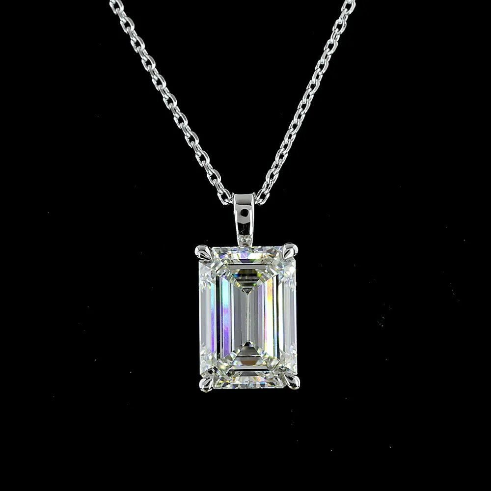 14K White Gold Emerald Cut Solitaire Pendant with 3.92 Carat Lab Grown Diamond - G VS1 IGI Certified - Covaloro Fine Jewelry - Image 2