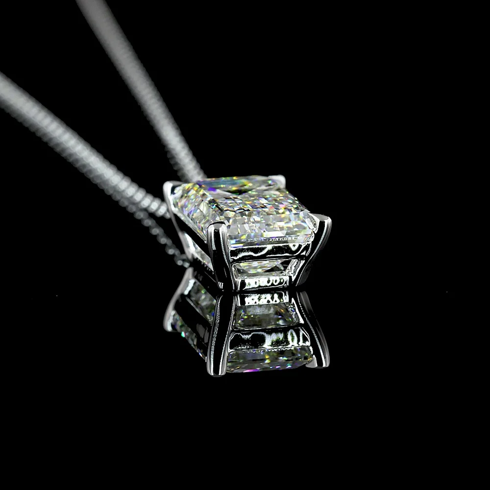 14K White Gold Emerald Cut Solitaire Pendant with 3.92 Carat Lab Grown Diamond - G VS1 IGI Certified - Covaloro Fine Jewelry - Image 3