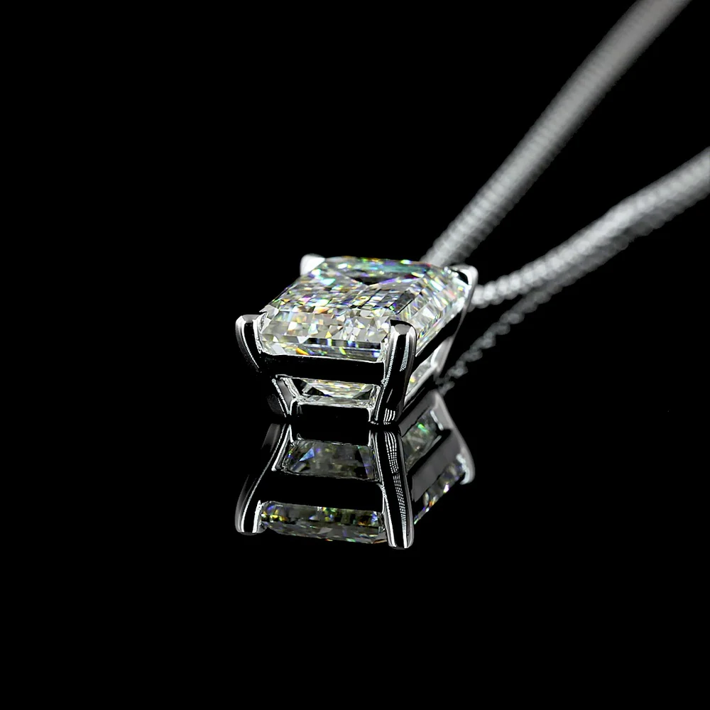 14K White Gold Emerald Cut Solitaire Pendant with 3.92 Carat Lab Grown Diamond - G VS1 IGI Certified - Covaloro Fine Jewelry - Image 4