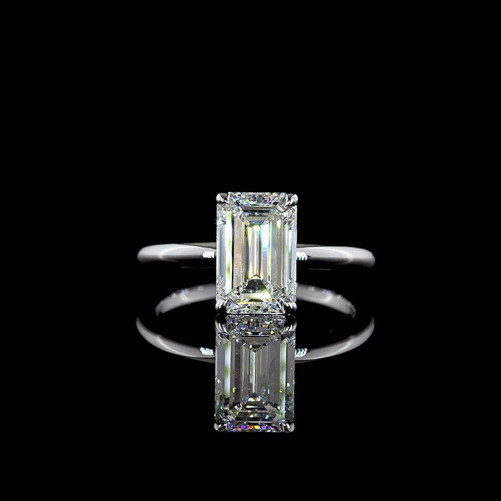 14K White Gold Emerald Cut Solitaire Ring with North-South F VVS2 Lab Diamond - 2.50 Carat Total Weight - Covaloro Fine Jewelry