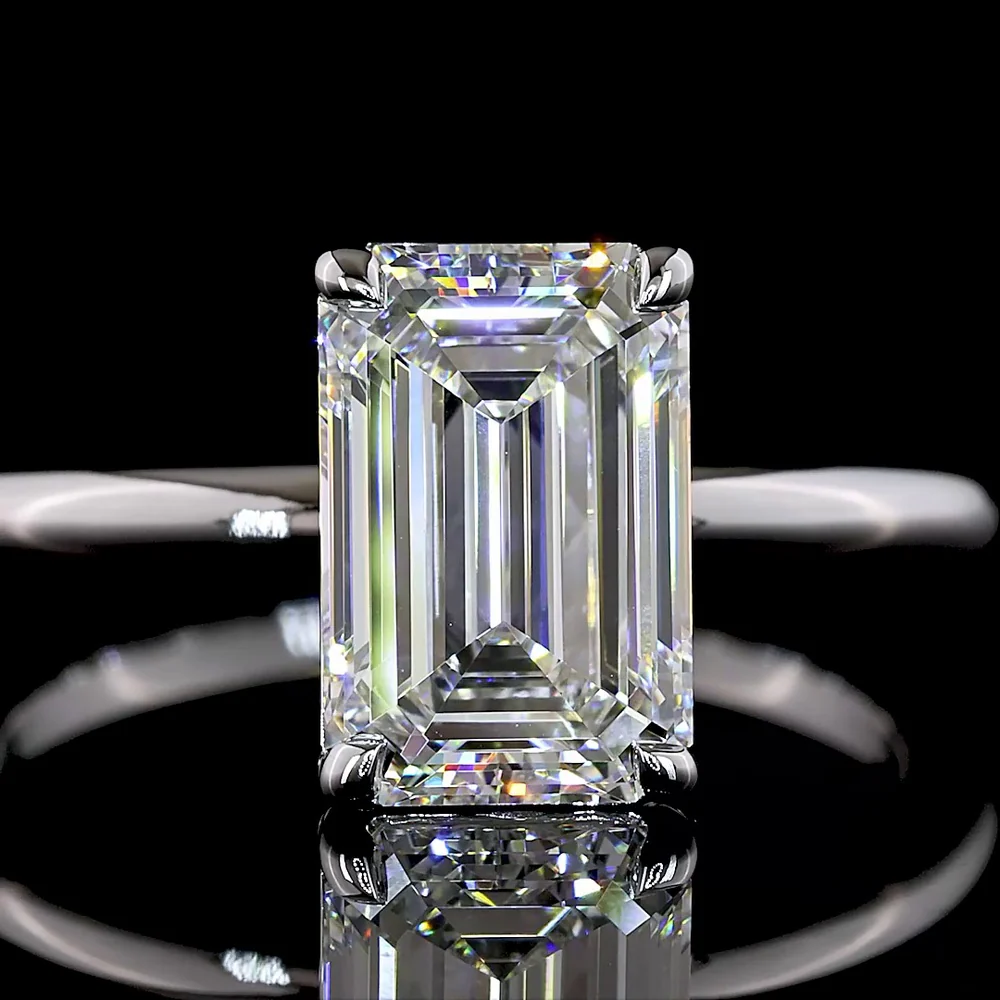 14K White Gold Emerald Cut Solitaire Ring with North-South F VVS2 Lab Diamond - 2.50 Carat Total Weight - Covaloro Fine Jewelry - Image 2