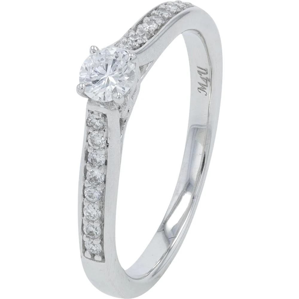 14K White Gold Engagement Ring with 0.35 Carat Total Weight Lab Grown Round Diamonds - Channel Set Band