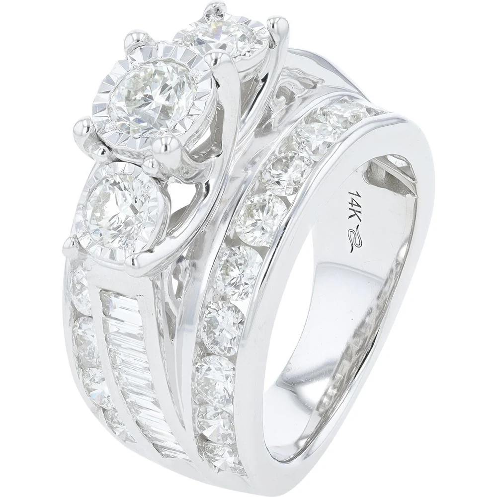14K White Gold Engagement Ring with 1/2 Carat Center Diamond and 3/4 Carat Side Diamonds - 4.00 Carat Total Diamond Weight