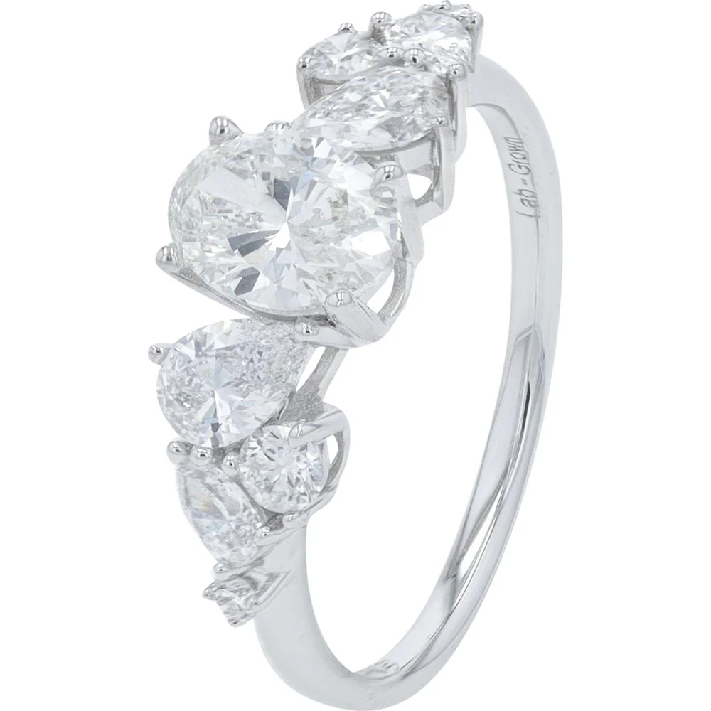 14K White Gold Engagement Ring with 1.50 Carat Lab Grown Diamond and Pear Shaped Accents - 1.50 Carat Total Diamond Weight