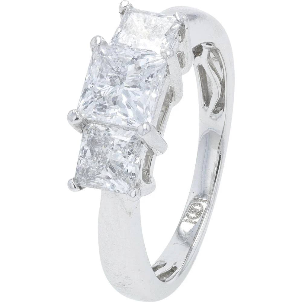 14K White Gold Engagement Ring with 2.00 Carat Total Weight Princess Cut Lab Grown Diamonds