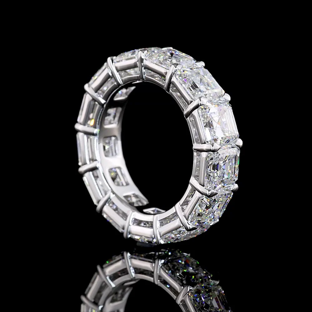 14K White Gold Eternity Band with 13 Asscher Cut Lab Grown Diamonds Prong Set - 13.09 Carat Total Weight - Covaloro Fine Jewelry - Image 3