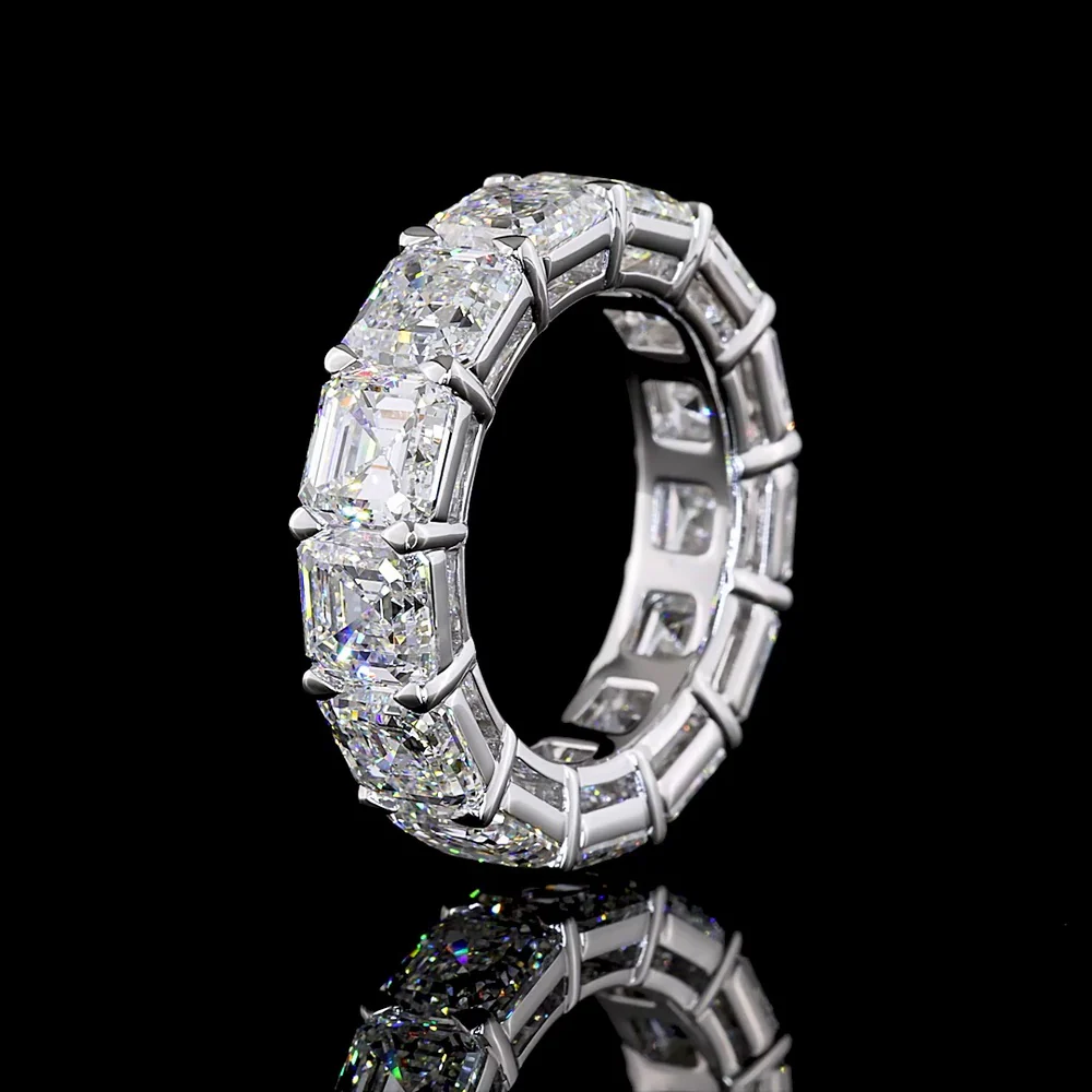 14K White Gold Eternity Band with 13 Asscher Cut Lab Grown Diamonds Prong Set - 13.09 Carat Total Weight - Covaloro Fine Jewelry - Image 4