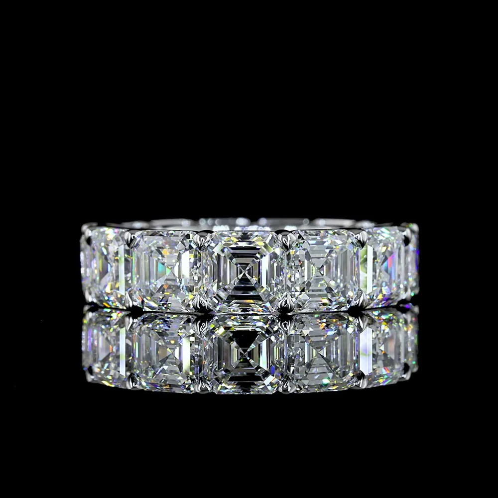 14K White Gold Eternity Band with 13 Prong-Set Asscher Cut Lab Diamonds - 13.25 Carat Total Weight, E-F Color, VVS2 Clarity - Covaloro Fine Jewelry