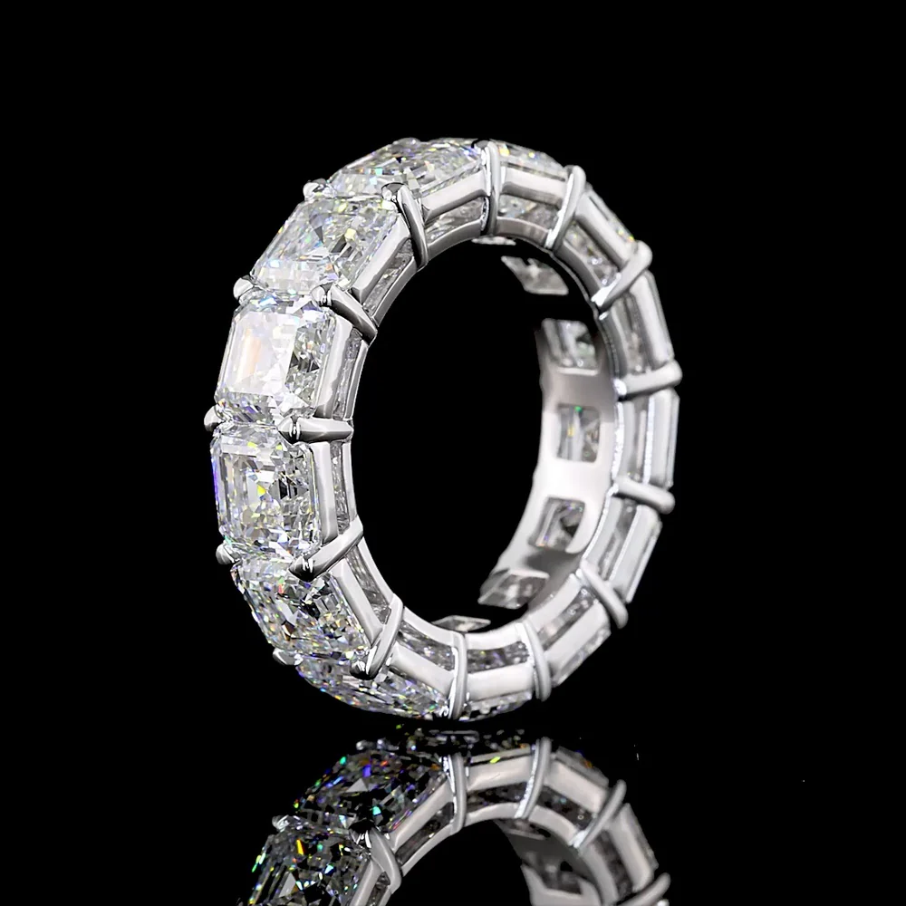 14K White Gold Eternity Band with 13 Prong-Set Asscher Cut Lab Diamonds - 13.25 Carat Total Weight, E-F Color, VVS2 Clarity - Covaloro Fine Jewelry - Image 4