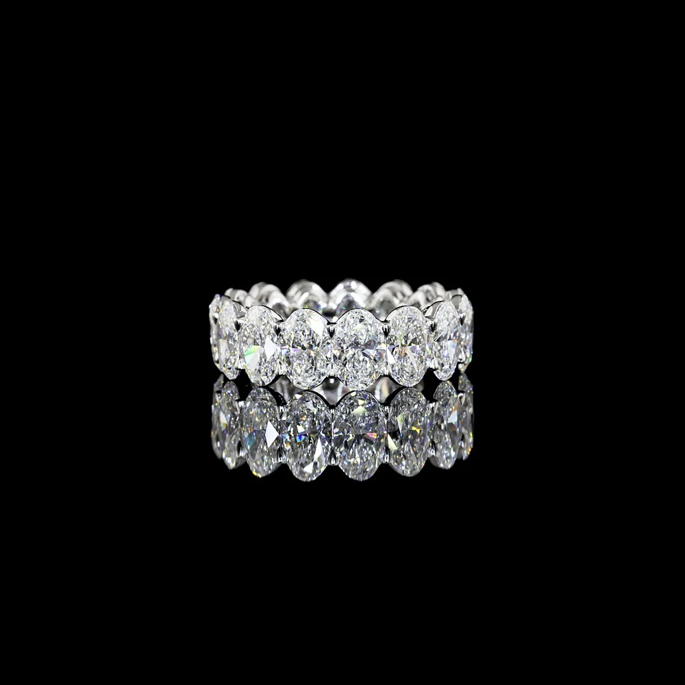 14K White Gold Eternity Band with 15 Oval Cut Lab Diamonds - 7.34 Carats Total Diamond Weight, G-H VS1 - Covaloro Fine Jewelry
