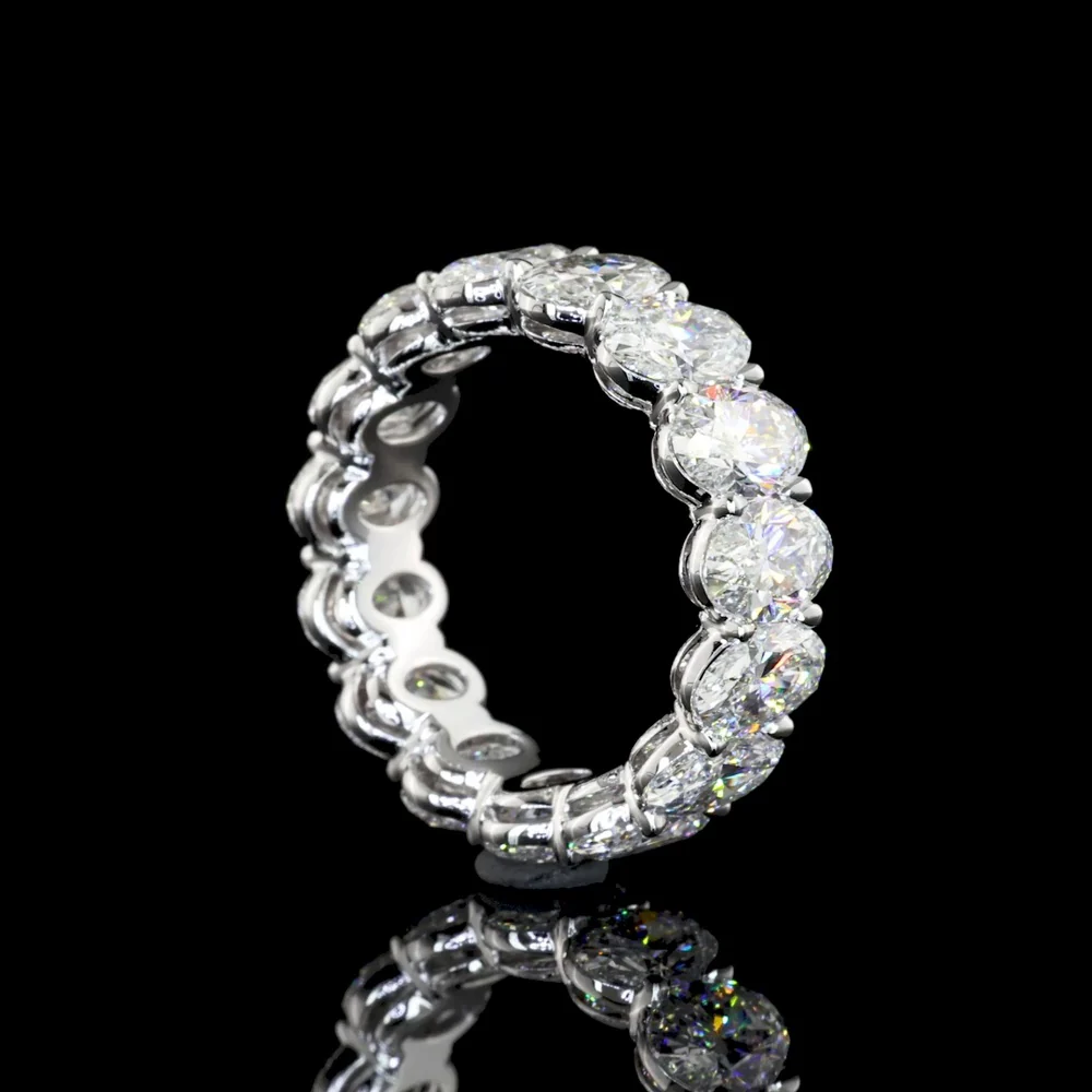 14K White Gold Eternity Band with 15 Oval Cut Lab Diamonds - 7.34 Carats Total Diamond Weight, G-H VS1 - Covaloro Fine Jewelry - Image 2