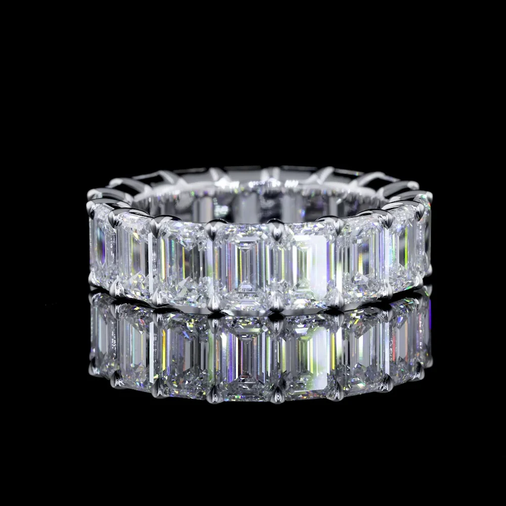 14K White Gold Eternity Band with 17 Prong-Set Emerald Cut Lab Diamonds - 7.27 Carat Total Weight, E-F Color VS1 Clarity - Covaloro Fine Jewelry