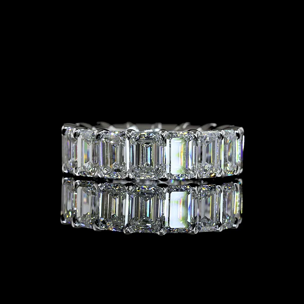 14K White Gold Eternity Band with 17 Prong-Set Emerald Cut Lab Diamonds - 7.90 Carat Total Weight, E-F Color VS1 Clarity - Covaloro Fine Jewelry