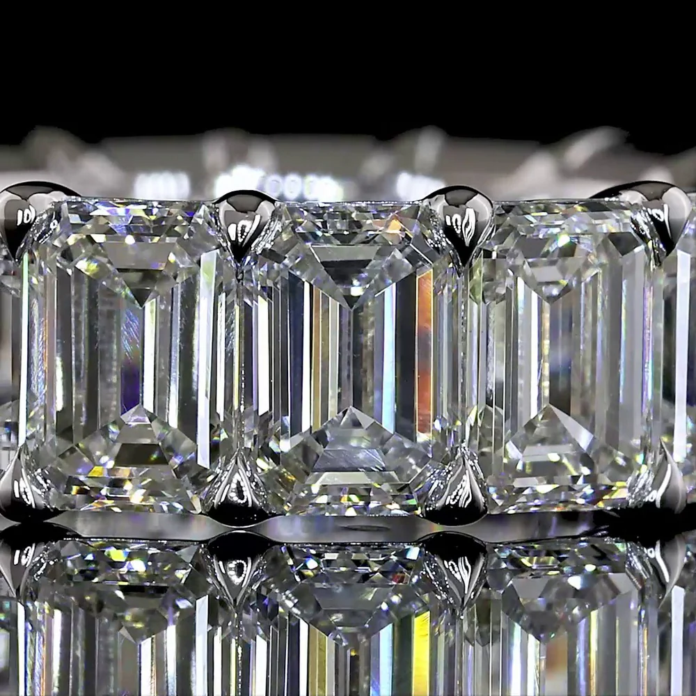 14K White Gold Eternity Band with 17 Prong-Set Emerald Cut Lab Diamonds - 7.90 Carat Total Weight, E-F Color VS1 Clarity - Covaloro Fine Jewelry - Image 2