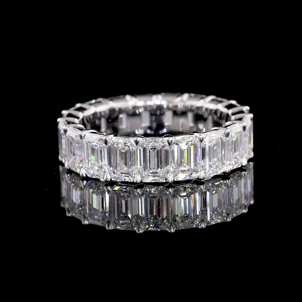 14K White Gold Eternity Band with 19 North-South Prong Set Emerald Cut Lab Diamonds - 5.45 Carats Total Diamond Weight - Covaloro Fine Jewelry