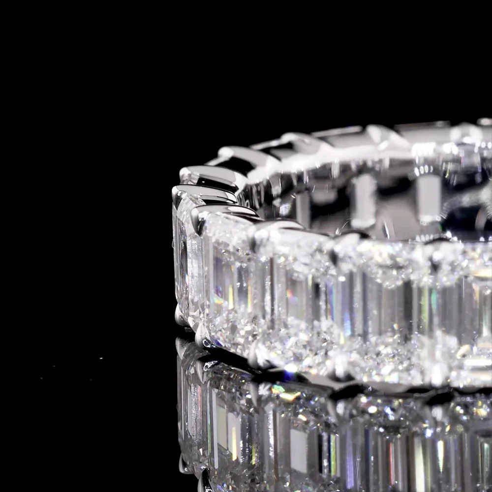 14K White Gold Eternity Band with 19 North-South Prong Set Emerald Cut Lab Diamonds - 5.45 Carats Total Diamond Weight - Covaloro Fine Jewelry - Image 2