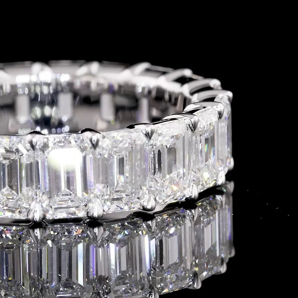 14K White Gold Eternity Band with 19 North-South Prong Set Emerald Cut Lab Diamonds - 5.45 Carats Total Diamond Weight - Covaloro Fine Jewelry - Image 3