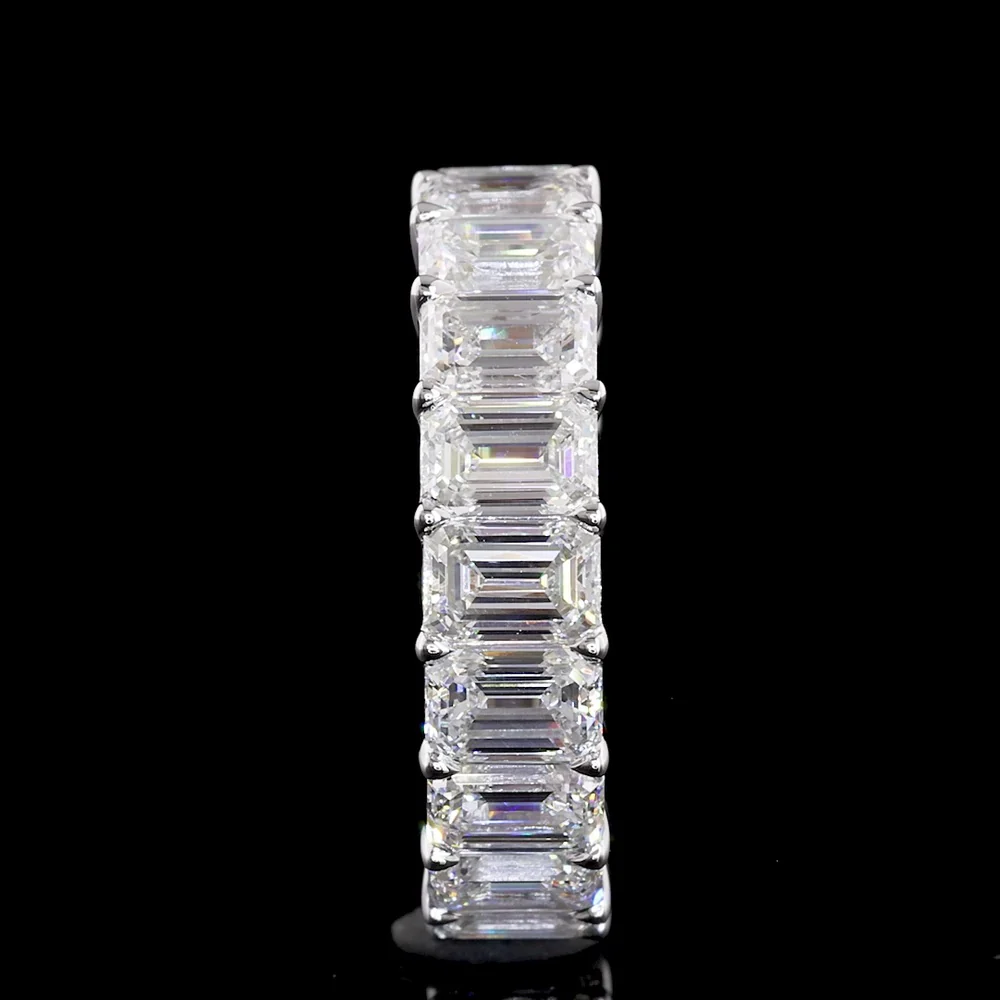14K White Gold Eternity Band with 19 North-South Prong Set Emerald Cut Lab Diamonds - 5.45 Carats Total Diamond Weight - Covaloro Fine Jewelry - Image 4
